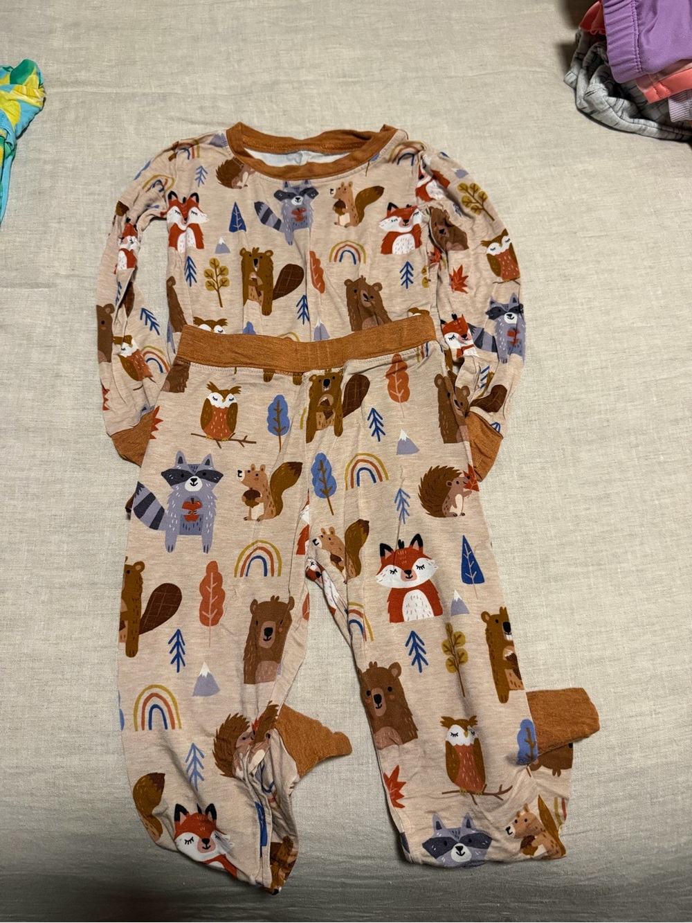 Little Sleepies Beige Woodland Animals One-Piece Pajamas-EUC